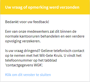vraag of opmerking verzonden