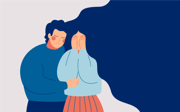 Afbeelding rouwende man en vrouw