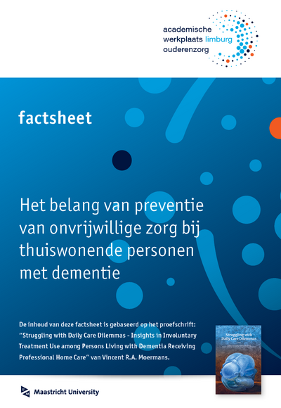 Cover factsheet 'Het belang van preventie van onvrijwillige zorg bij thuiswonende personen met dementie"