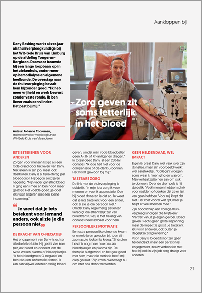 Cover artikel zorg geven in het bloed