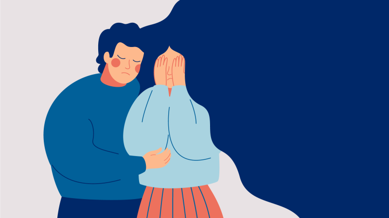 Afbeelding rouwende man en vrouw