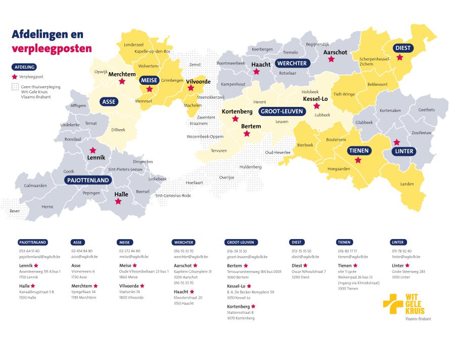 Overzicht afdelingen en verpleegposten Wit-Gele Kruis Vlaams-Brabant Overzicht afdelingen en verpleegposten Wit-Gele Kruis Vlaams-Brabant